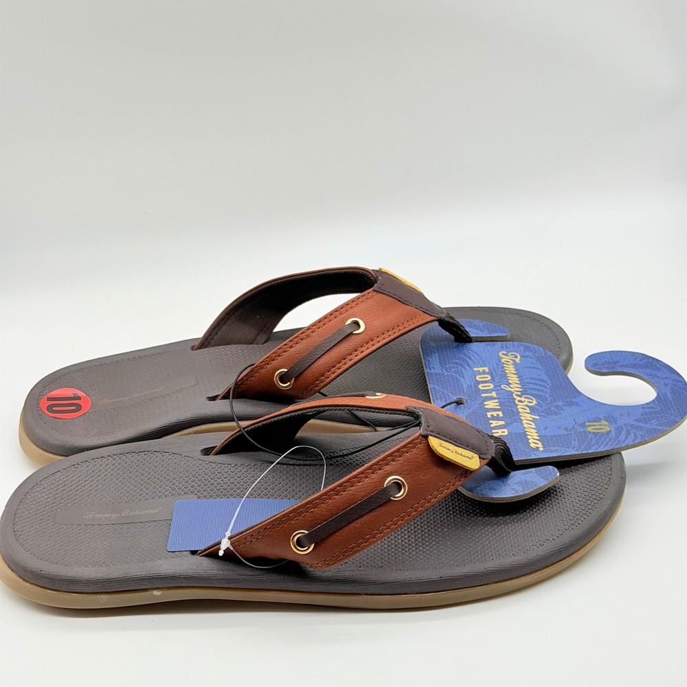 Tommy Bahama Mens Flip Flop Sandals Brown Tan Thong Boat Shoe Detail Size 10 NEW